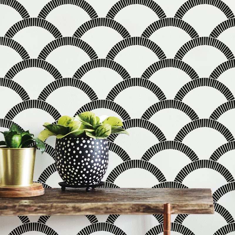 Tempaper Black & Cream Mosaic Scallop Removable Peel and Stick Wallpaper, 20.5 in X 16.5 ft, Made in the USA - Image 2